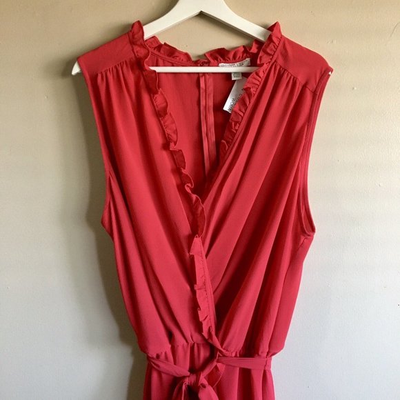 London Style Collection Women’s Cherry Red Sleeveless Faux Wrap Ruffle Dress 22W - Picture 4 of 8